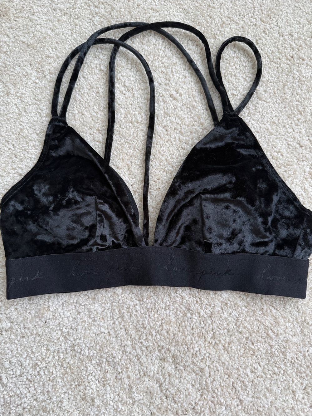 PINK Victoria's Secret Black Velvet Strappy Bralette